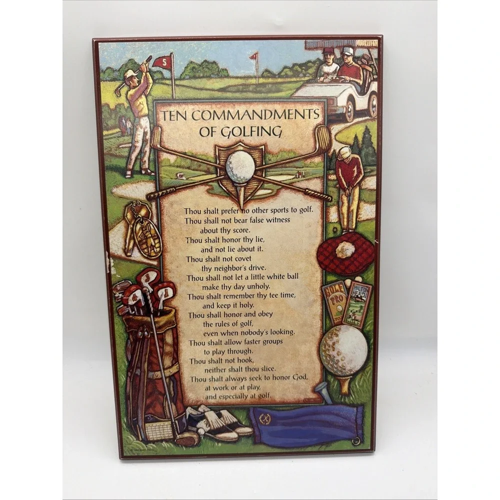 Abbey Press Ten Commandments of Golfing Wall Plaque Vintage Wood Sign 9x14 Green